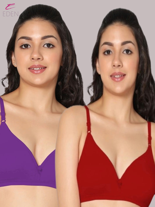 Wirefree, Non Padded, Cotton, Medium Coverage ,Tshirt Bra, Purple-Red