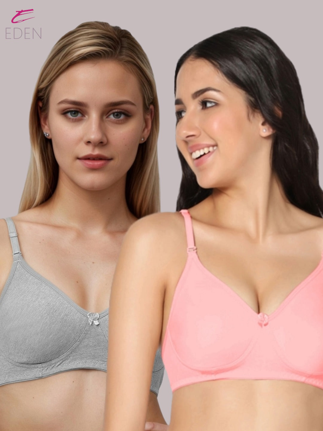 Lightly Padded, Non-Wired, Simply Soft, T-Shirt Bra ,Grey-Pink