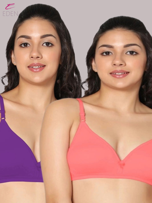 Wirefree, Non Padded, Cotton, Medium Coverage ,Tshirt Bra, Purple-Tomato