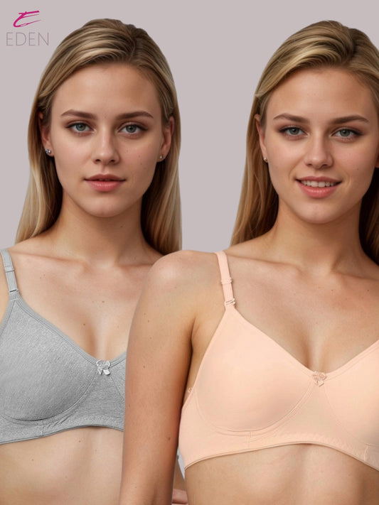 Lightly Padded, Non-Wired, Simply Soft, T-Shirt Bra ,Grey-Peach