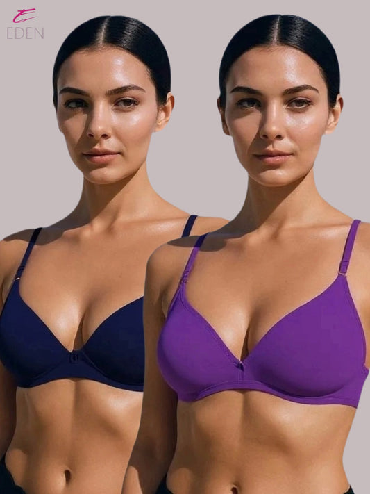 Wirefree, Non Padded, Cotton, Medium Coverage, Tshirt Bra ,Navyblue-Purple