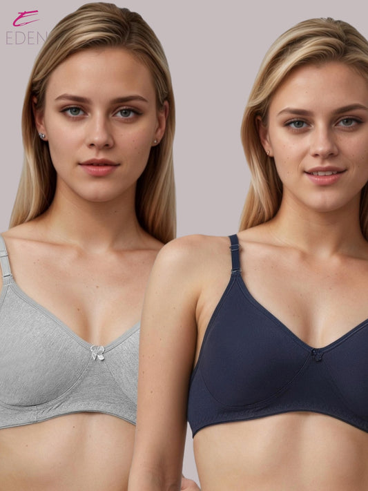Lightly Padded, Non-Wired, Simply Soft, T-Shirt Bra ,Grey-Navyblue