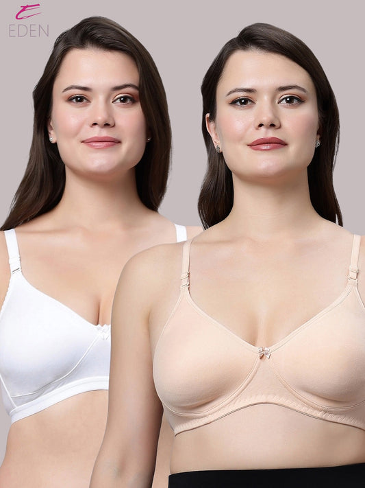 Non Padded, Plus Size, Super Combed,Cotton Stretch, Full Coverage ,Everyday Bra ,Skin-White