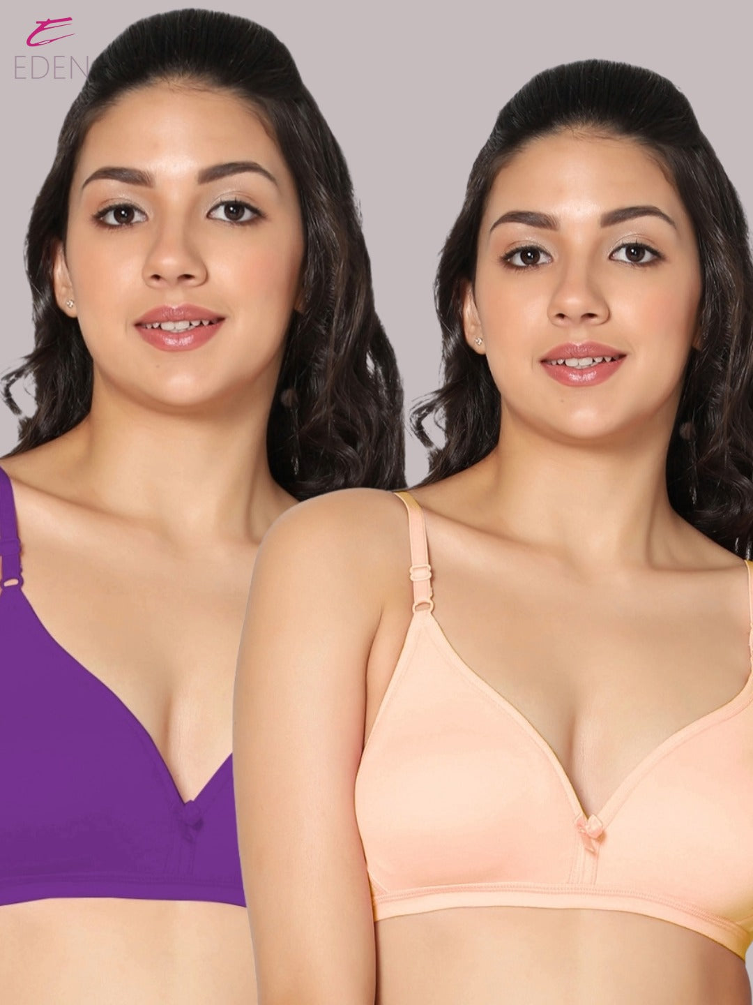 Wirefree, Non Padded, Cotton, Medium Coverage ,Tshirt Bra, Purple-Skin