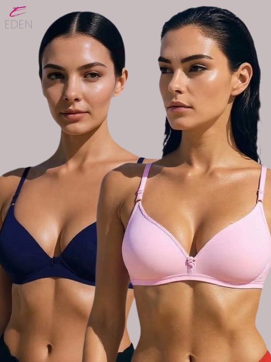 Wirefree, Non Padded, Cotton, Medium Coverage, Tshirt Bra ,Navyblue-Pink