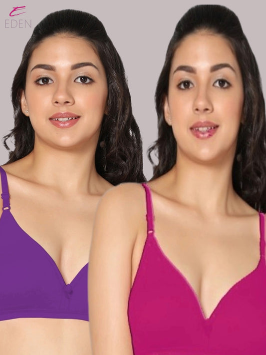 Wirefree, Non Padded, Cotton, Medium Coverage ,Tshirt Bra, Magenta-Purple