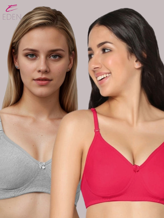Lightly Padded, Non-Wired, Simply Soft, T-Shirt Bra ,Grey-Magenta