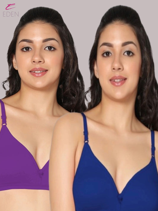 Wirefree, Non Padded, Cotton, Medium Coverage ,Tshirt Bra, Royalblue-Purple