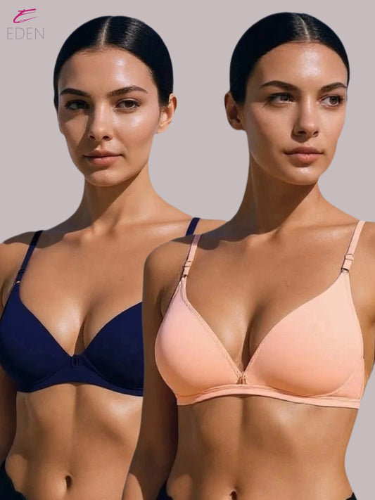 Wirefree, Non Padded, Cotton, Medium Coverage, Tshirt Bra ,Navyblue-Peach