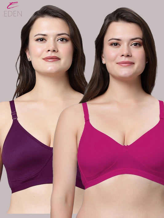 Non Padded ,Plus Size, Super Combed ,Cotton Stretch ,Full Coverage, Everyday Bra,Magenta-Wine