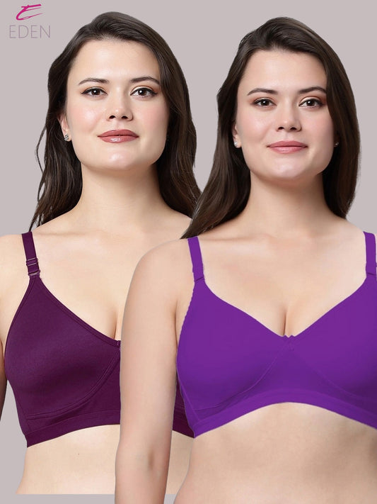 Non Padded, Plus Size, Super Combed,Cotton Stretch, Full Coverage ,Everyday Bra ,Purple-Wine