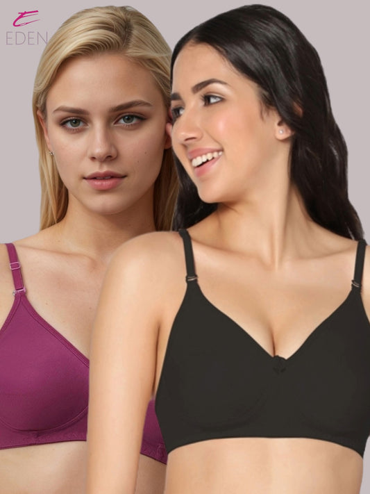 Lightly Padded, Non-Wired, Simply Soft, T-Shirt Bra ,Black-Wine
