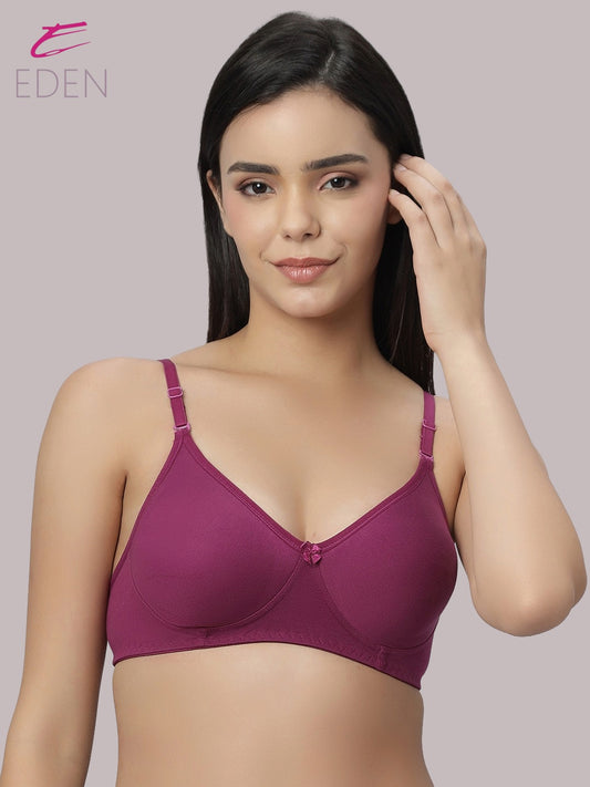 Lightly Padded, Non-Wired ,Simply Soft, T-Shirt Bra,Wine