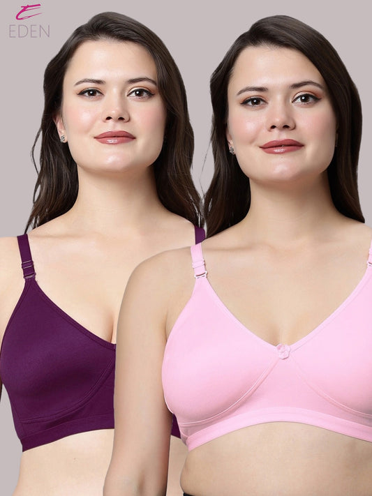 Non Padded, Plus Size, Super Combed,Cotton Stretch, Full Coverage ,Everyday Bra ,Pink-Wine