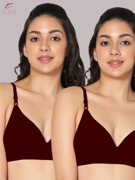 Wirefree, Non Padded, Cotton, Medium Coverage ,Tshirt Bra, Maroon