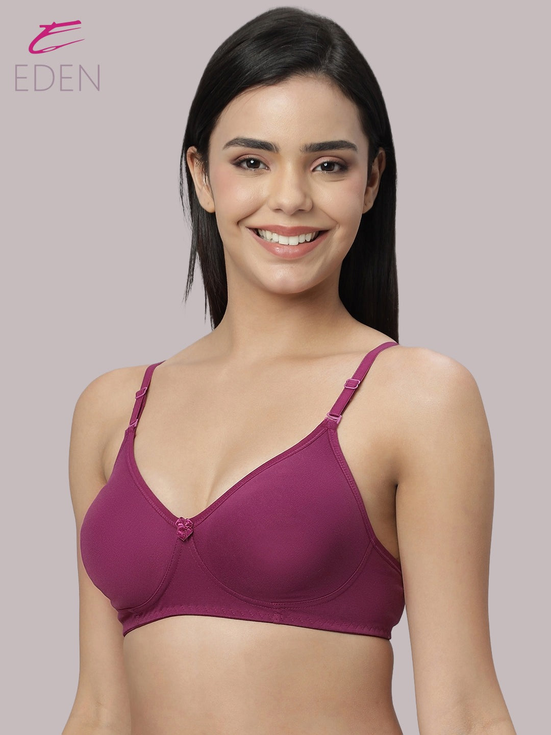 Lightly Padded, Non-Wired ,Simply Soft, T-Shirt Bra,Wine