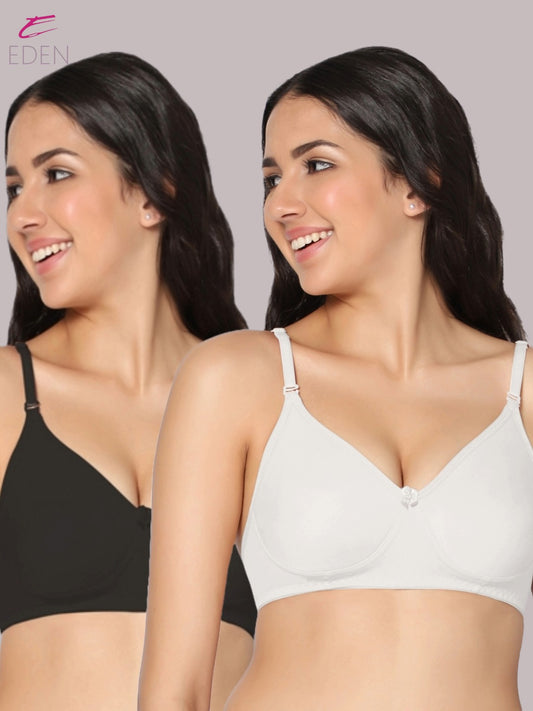 Lightly Padded, Non-Wired, Simply Soft, T-Shirt Bra ,Black-White