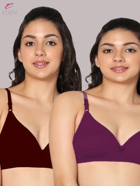 Wirefree, Non Padded, Cotton, Medium Coverage ,Tshirt Bra, Maroon-Wine