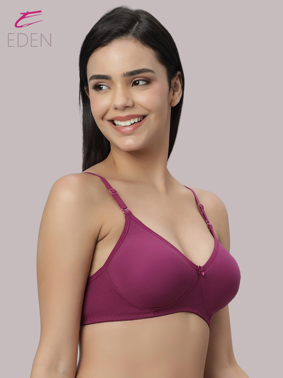 Lightly Padded, Non-Wired ,Simply Soft, T-Shirt Bra,Wine
