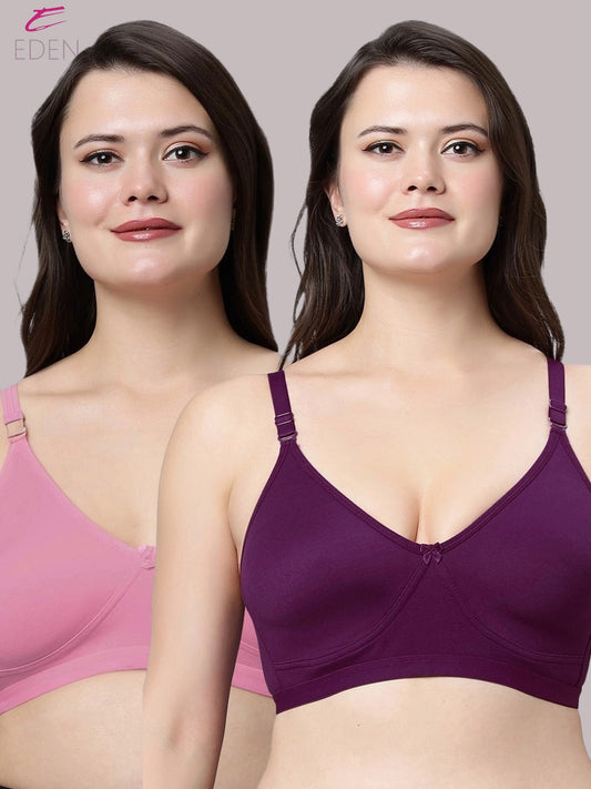 Non Padded, Plus Size, Super Combed ,Cotton Stretch, Full Coverage, Everyday Bra, Wine-Onionpink