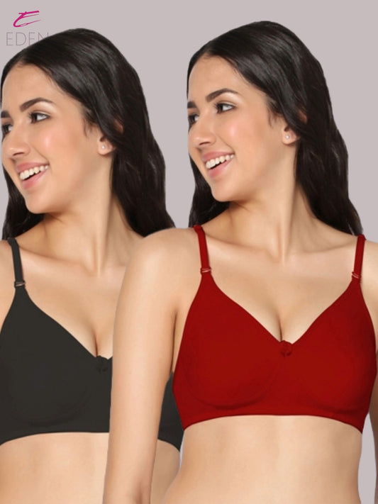 Lightly Padded, Non-Wired, Simply Soft, T-Shirt Bra ,Black-Red