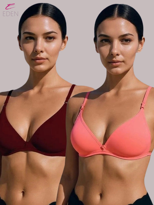 Wirefree, Non Padded, Cotton, Medium Coverage, Tshirt Bra ,Tomato-Maroon