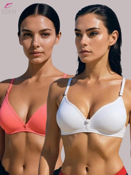 Wirefree, Non Padded, Cotton, Medium Coverage, Tshirt Bra ,Tomato-White