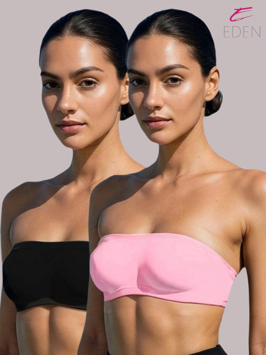 Non Padded, Non-Wired, Simply Soft, Strapless , Seamless, Bandeau Bra ,Slip On ,Nylon,Black & Pink