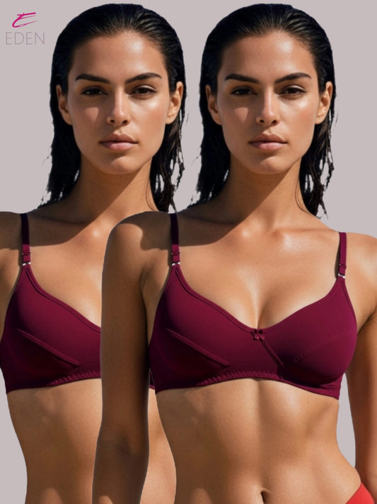 Wirefree, Non Padded, Soft Cotton ,Medium Coverage, Tshirt Bra ,Maroon