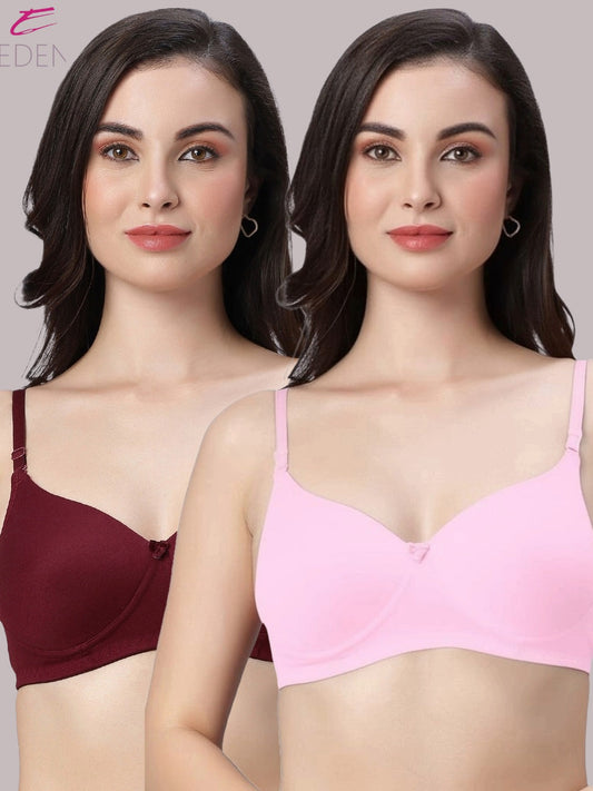 Wirefree ,Padded ,Plus Size, pc interlock, Medium Coverage, Tshirt Bra,Maroon-Pink