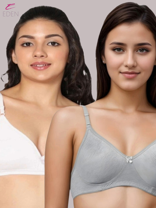 Wirefree, Non Padded, Cotton, Medium Coverage ,Tshirt Bra, Grey-White