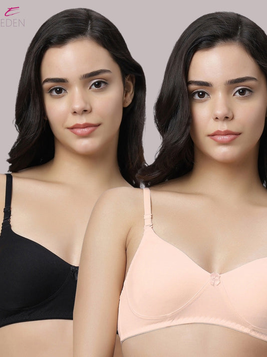 Non Padded, Plus Size, Full Coverage ,Everyday Bra ,T-shirt Bra,Black-Peach