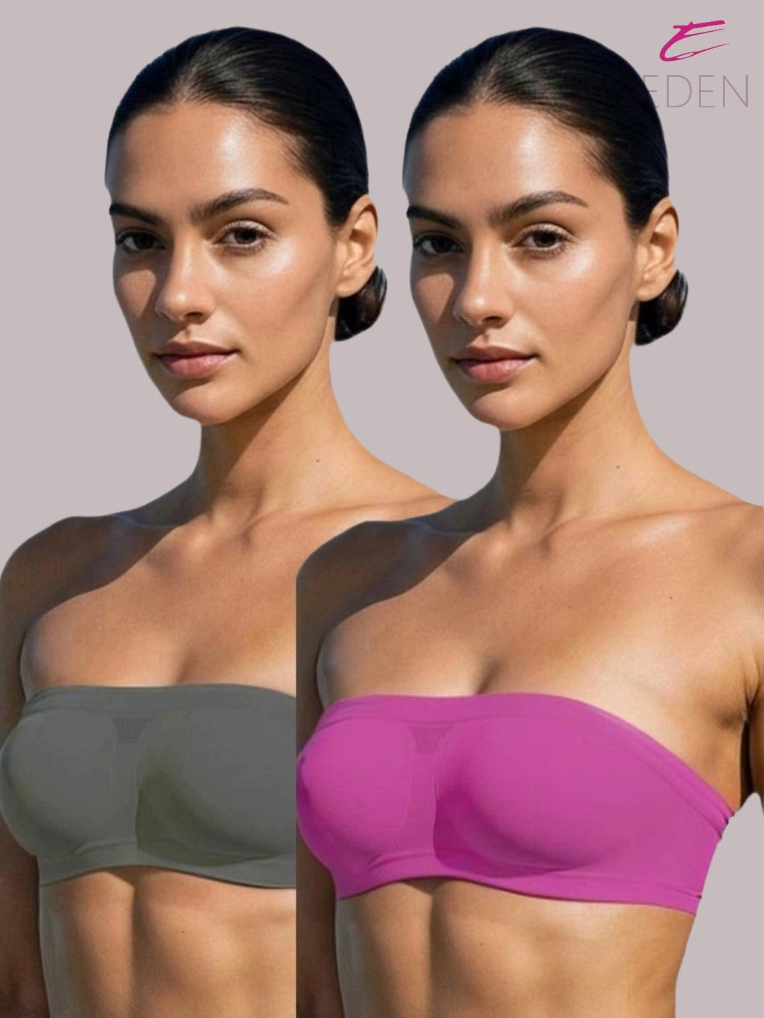 Non Padded, Non-Wired, Simply Soft, Strapless , Seamless, Bandeau Bra ,Slip On ,Nylon,Magenta,Grey