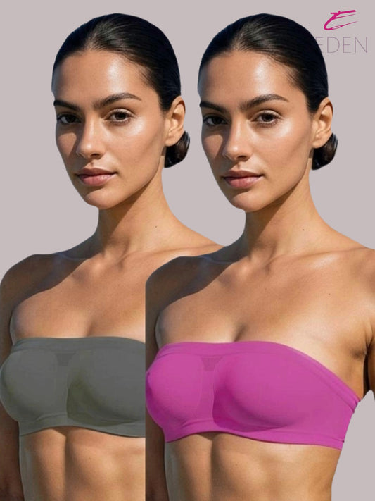 Non Padded, Non-Wired, Simply Soft, Strapless , Seamless, Bandeau Bra ,Slip On ,Nylon,Magenta,Grey