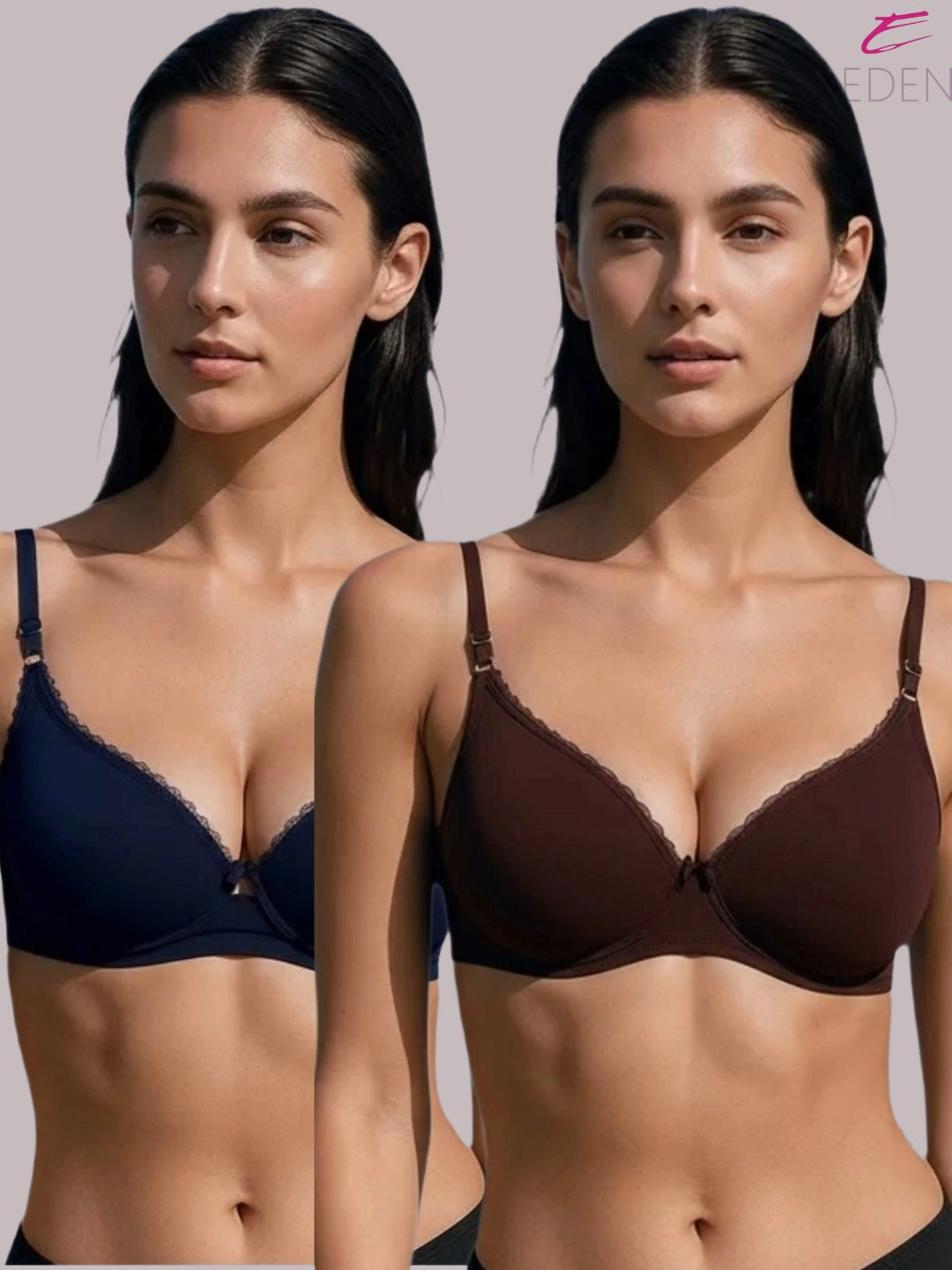 Wirefree, Padded, Plus Size, Cotton ,Medium Coverage ,Tshirt Bra, Lace Styling, Eden 109,Peat ,navyblue