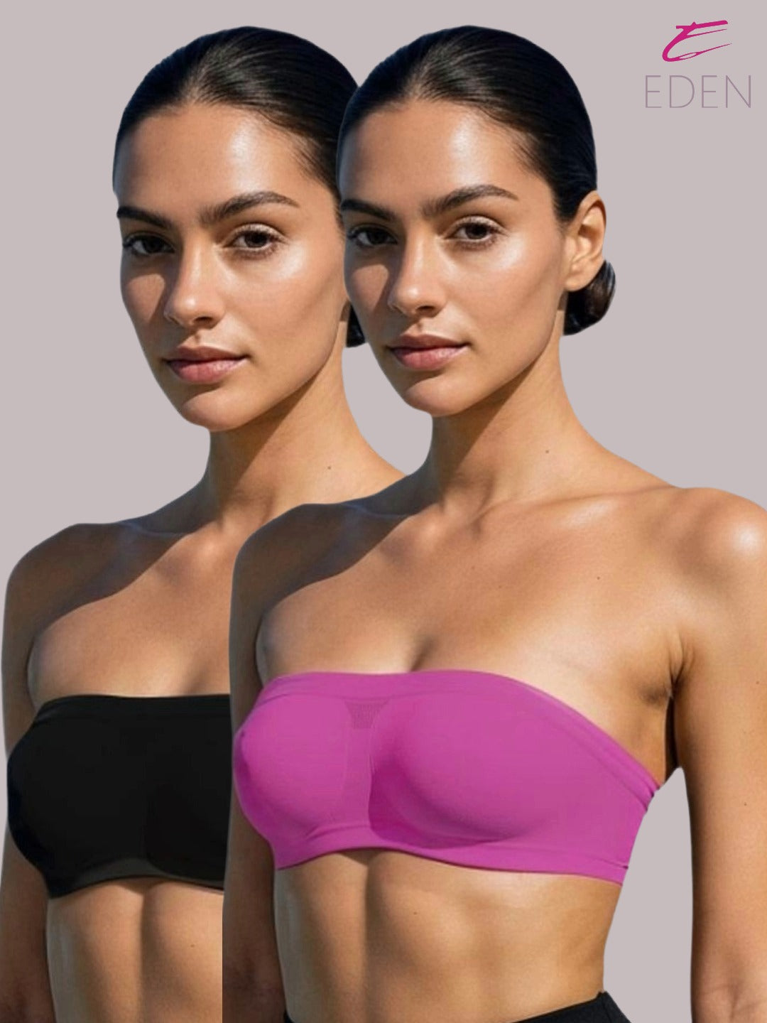 Non Padded, Non-Wired, Simply Soft, Strapless , Seamless, Bandeau Bra ,Slip On ,Nylon,Black & Magenta, Pack of 2