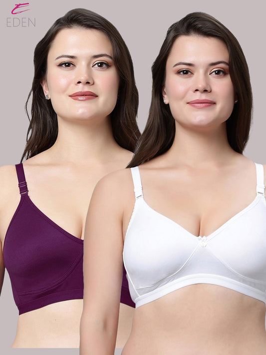 Non Padded, Plus Size, Super Combed,Cotton Stretch, Full Coverage ,Everyday Bra ,White-Wine
