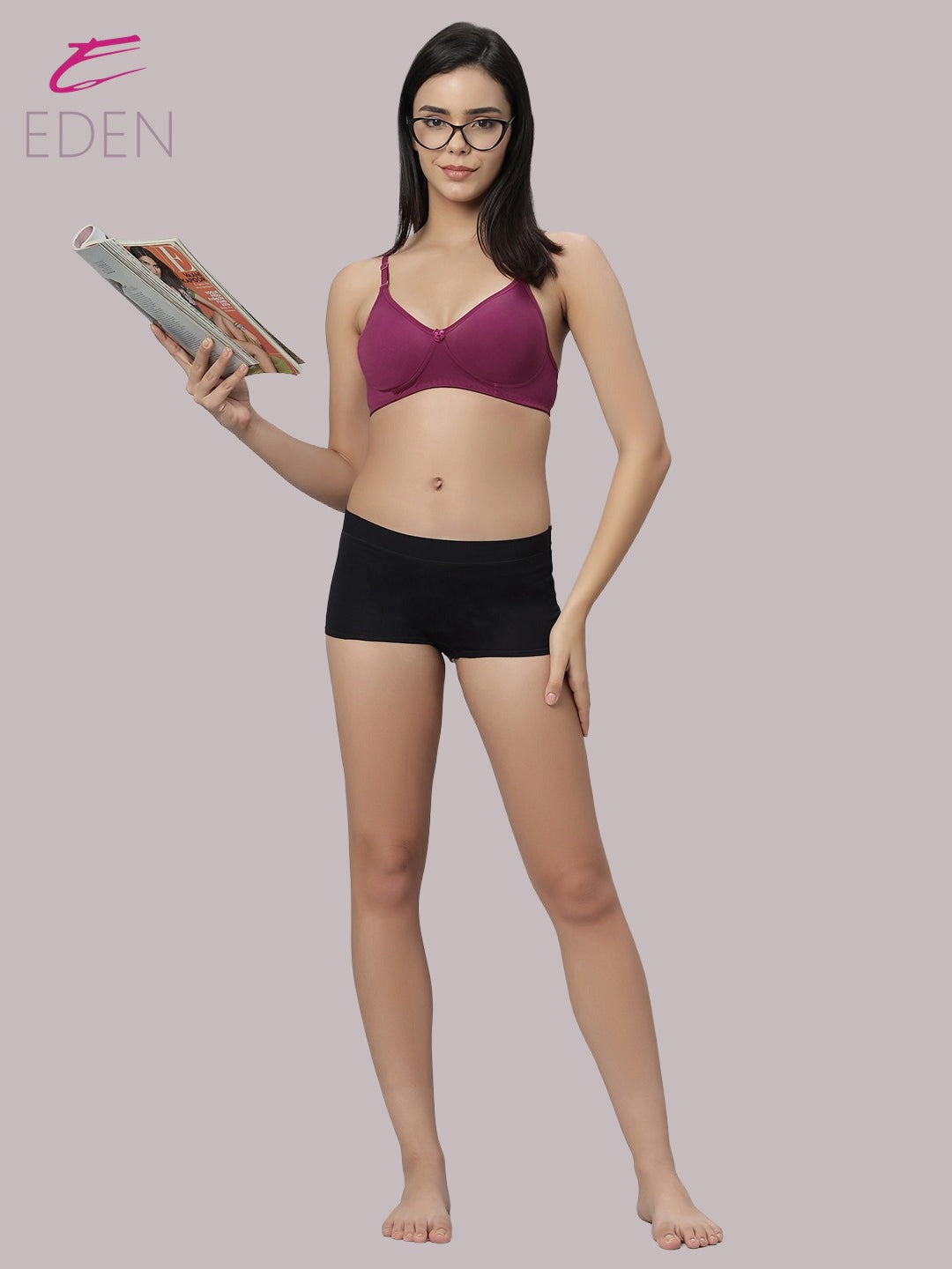 Lightly Padded, Non-Wired ,Simply Soft, T-Shirt Bra,Wine