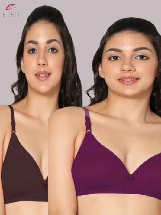 Wirefree, Non Padded, Cotton, Medium Coverage ,Tshirt Bra, Coffee-Wine