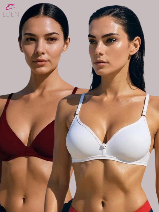 Wirefree, Non Padded, Cotton, Medium Coverage, Tshirt Bra ,Maroon-White