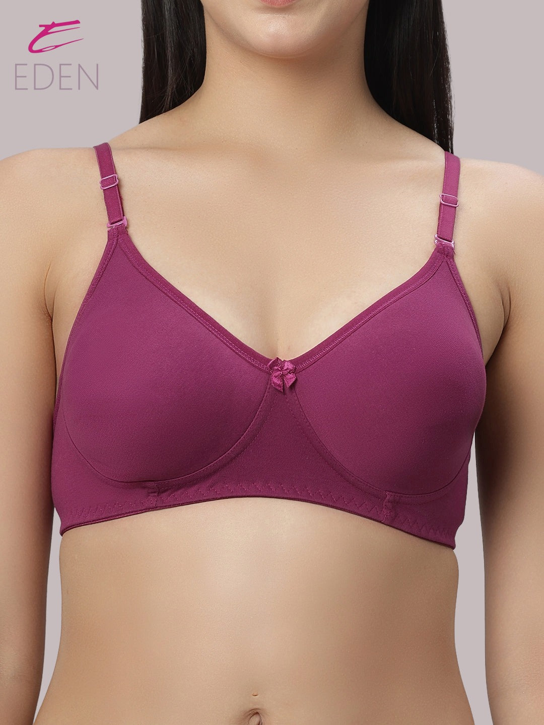 Lightly Padded, Non-Wired ,Simply Soft, T-Shirt Bra,Wine