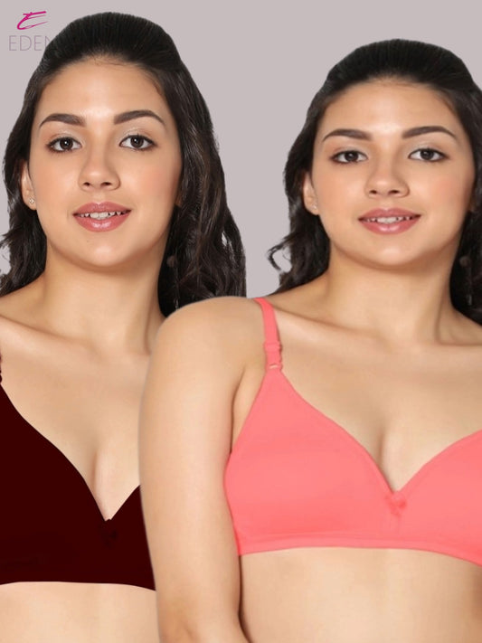 Wirefree, Non Padded, Cotton, Medium Coverage ,Tshirt Bra, Tomato-Maroon