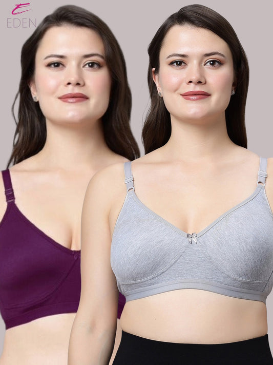 Non Padded, Plus Size, Super Combed,Cotton Stretch, Full Coverage ,Everyday Bra ,Grey-Wine