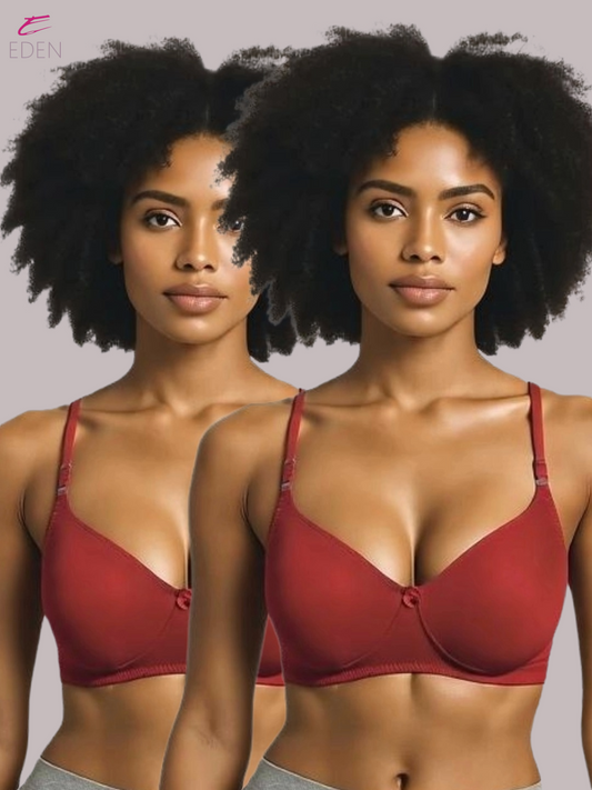Wirefree ,Non Padded, Cotton ,Medium Coverage, Tshirt Bra ,Red