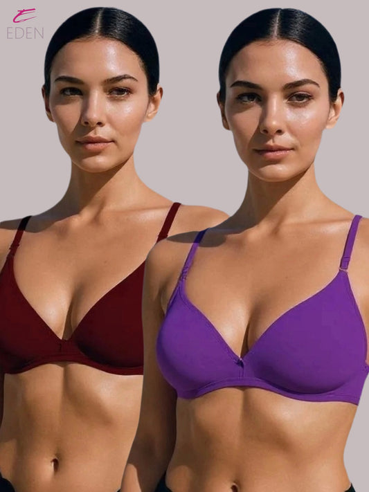 Wirefree, Non Padded, Cotton, Medium Coverage, Tshirt Bra ,Purple-Maroon