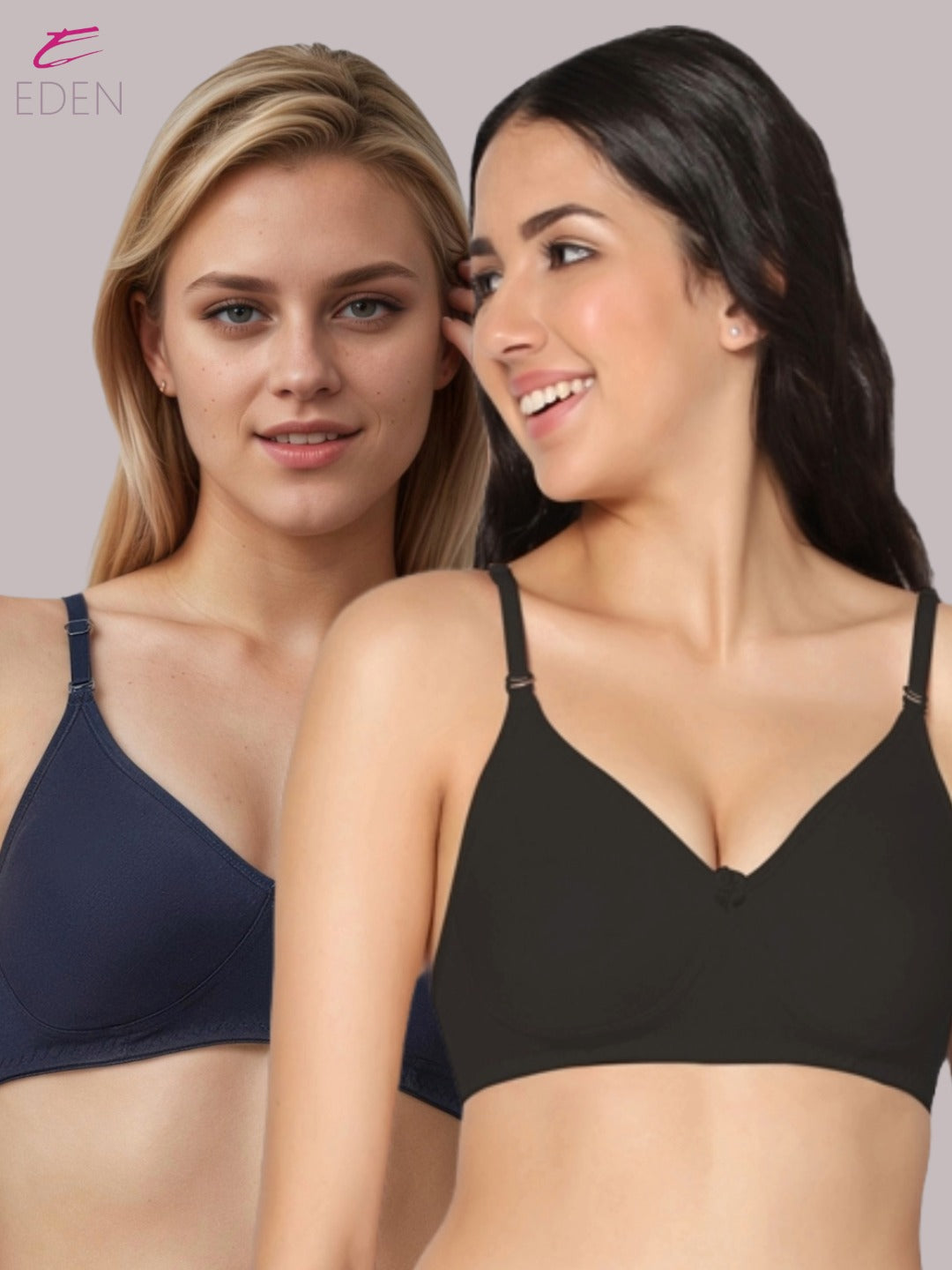 Lightly Padded, Non-Wired, Simply Soft, T-Shirt Bra ,Navyblue-Black