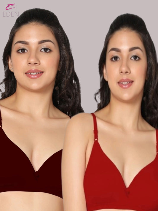 Wirefree, Non Padded, Cotton, Medium Coverage ,Tshirt Bra, Maroon-Red