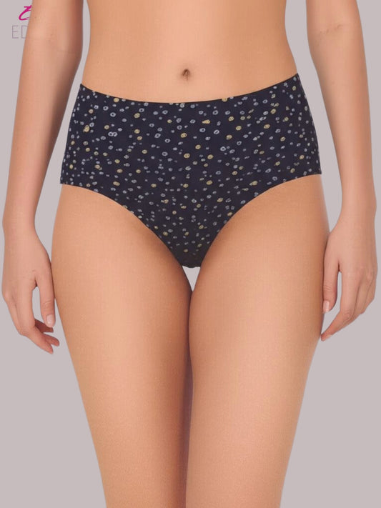 Eden High Rise, Full Coverage ,Cotton ,PrintedHipster,Panty,Black
