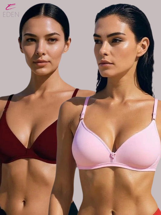 Wirefree, Non Padded, Cotton, Medium Coverage, Tshirt Bra ,Maroon-Pink