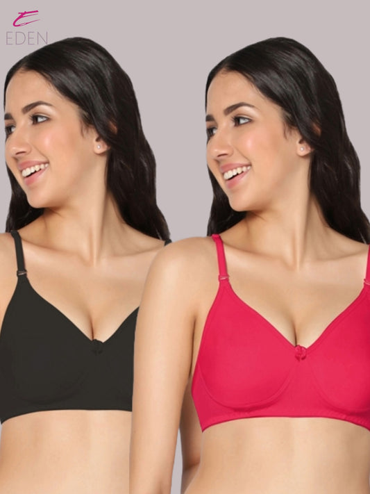 Lightly Padded, Non-Wired, Simply Soft, T-Shirt Bra ,Black-Magenta